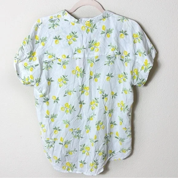 NWT Per Se Lemon Button Down Short Sleeve Top White Yellow Lemon size Medium - Picture 2 of 7